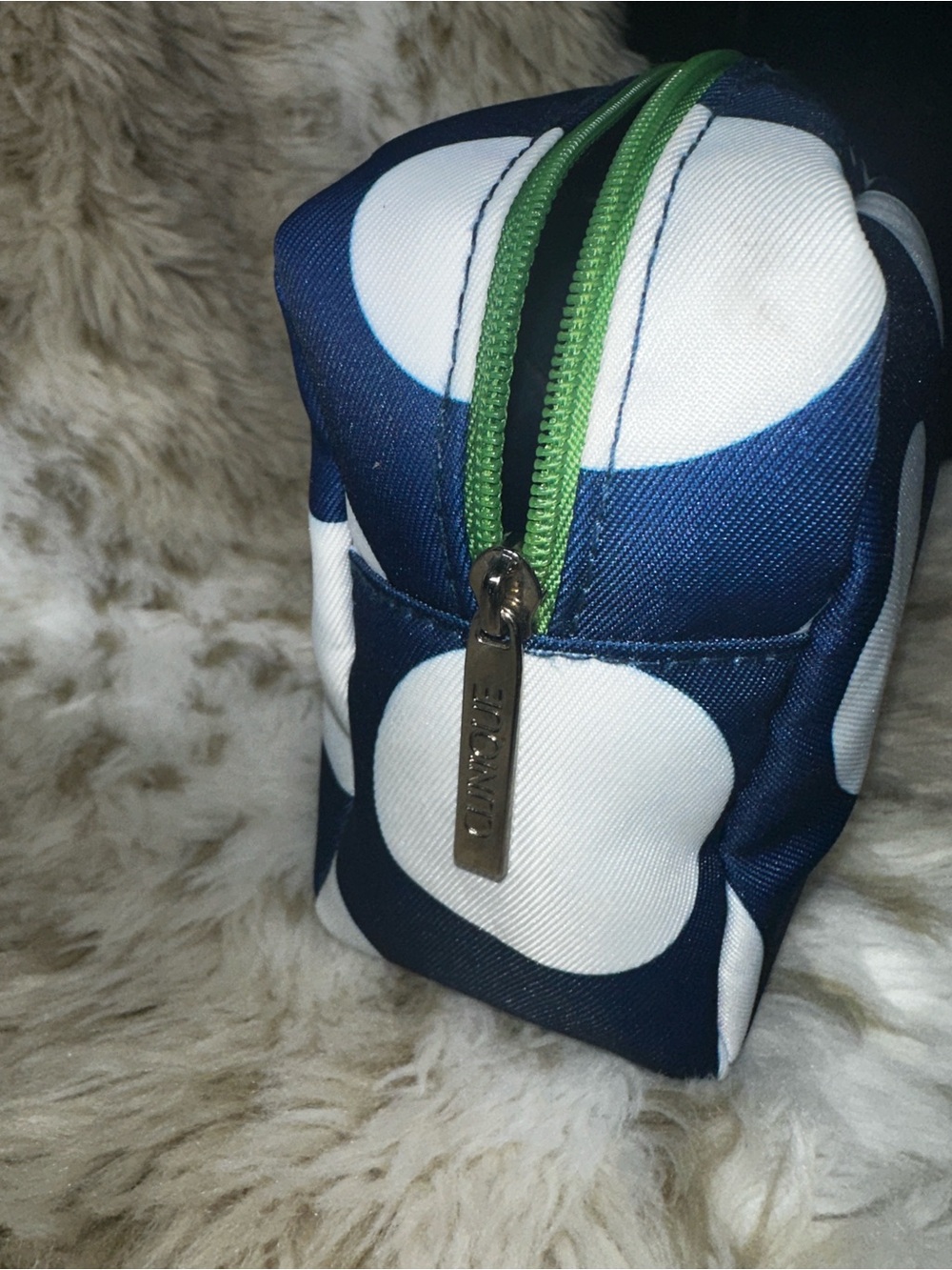 Clinique x Kate Spade Navy Blue White Striped Polka Dot Cosmetic Makeup Bag - Picture 5 of 8